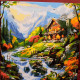 Pictura pe numere - Casa langa paraul de munte 40х40 cm
