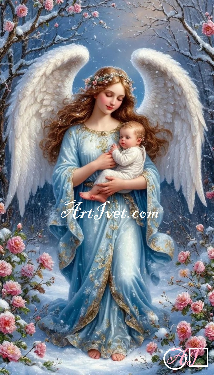 Goblen de diamante - Sarutul ingerului: Dimensiuni si tip - 35x20 cm Margele Patrate