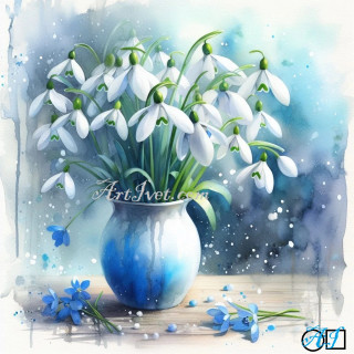 Goblen de diamante - Ghiocei in vaza albastra