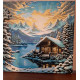 Peisaj de iarna cu cabana langa lac 40х40 cm