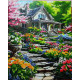 Pictura pe numere - Casa in gradina inflorita