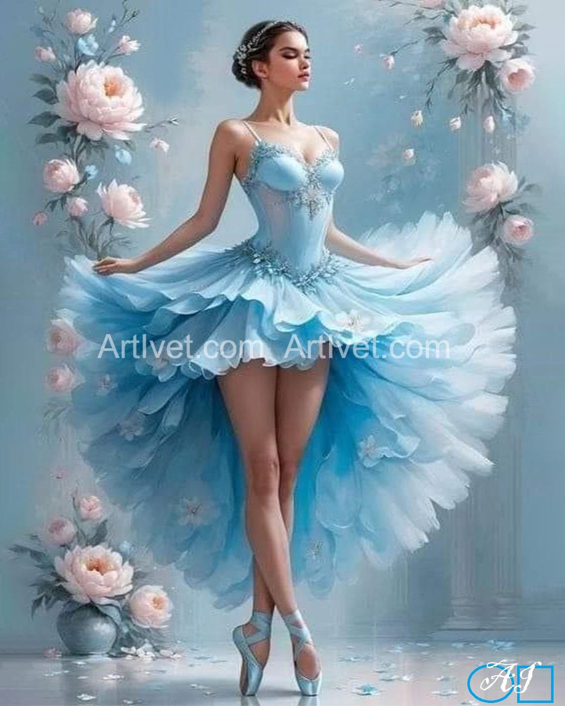 Goblen  de  diamante - Tandrete in valuri albastre: Dimensiuni si tip - 50x40 cm Margele Patrate