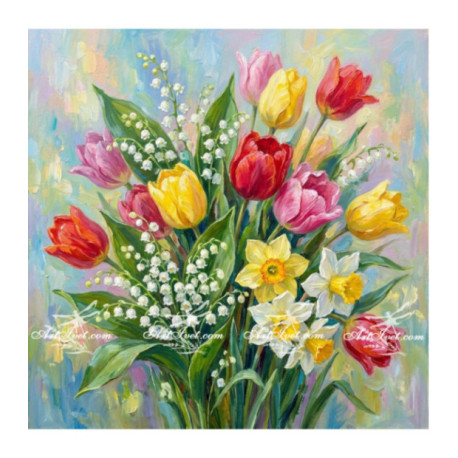 Pictura pe numere - Buchet in culorile primaverii 40х40 сm