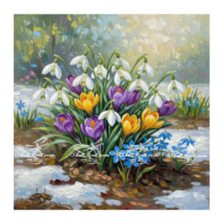 Pictura pe numere - Fratele si sora - Branduse si ghiocei 40х40 сm