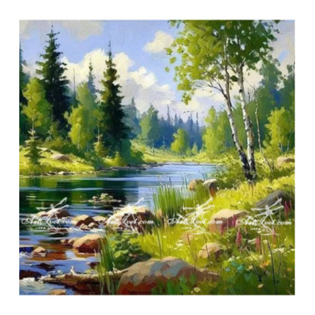 Pictura pe numere - Copaci de-a lungul raului 40х40 сm