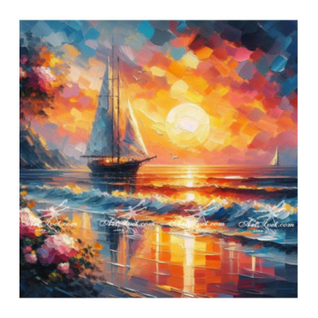 Pictura pe numere - Vaporul se indreapta spre apus 40х40 см