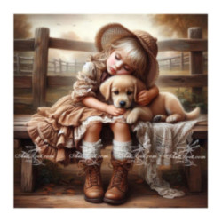 Pictura pe numere - Doar cinci minute de pauza - Fetita si catelul 40х40 сm