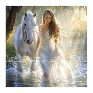 Pictura pe numere - Doi in alb - Femeie si cal 40х40 сm