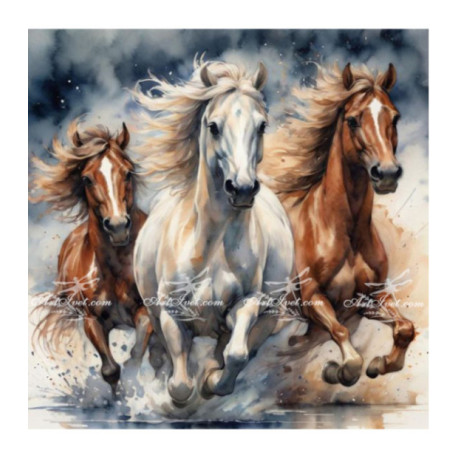 Pictura pe numere - Cai liberi si zbuciumati 40х40 сm
