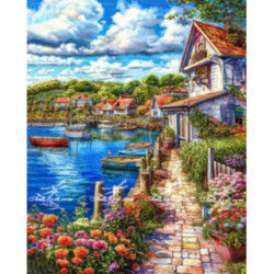 Pictura pe numere - Strada cu flori de pe malul marii 40х50сm