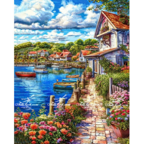 Pictura pe numere - Strada cu flori de pe malul marii 40х50сm