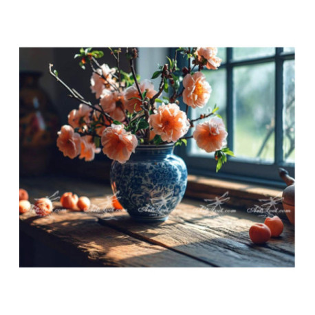 Pictura pe numere - Ramuri inflorite la fereastra 40х50сm
