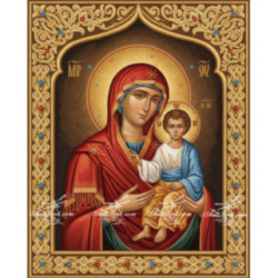 Pictura pe numere - Fecioara Maria si Pruncul cu rama incrustata 40х50сm