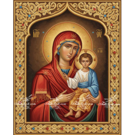 Pictura pe numere - Fecioara Maria si Pruncul cu rama incrustata 40х50сm