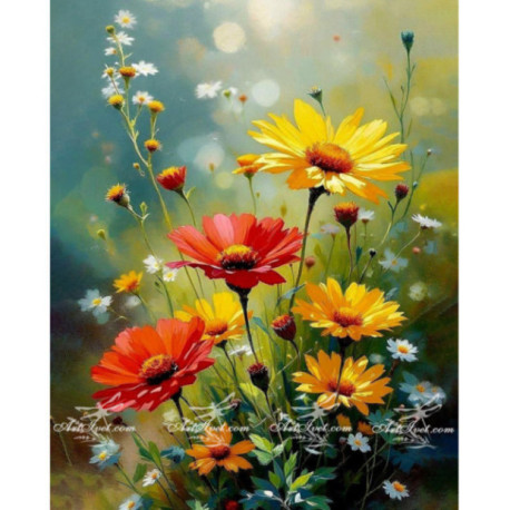Pictura pe numere - Flori colorate in mijlocul campului 40х50сm