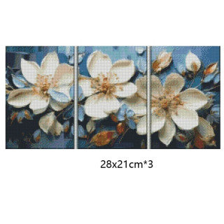 Panou de diamante - Flori albe delicate in albastru intens