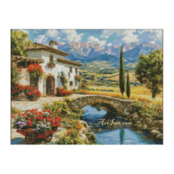 Set Goblen - La casa cu flori colorate