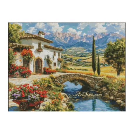 Set Goblen - La casa cu flori colorate