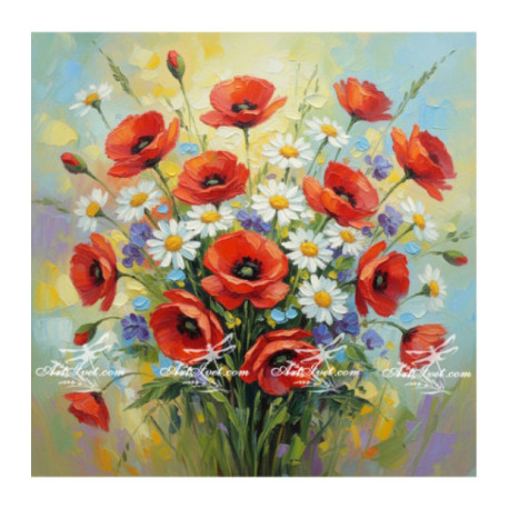 Pictura pe numere - Buchet de vara cu maci si margarete 40х40 сm