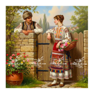 Pictura pe numere - Maria si Ion la poarta 40x40cm