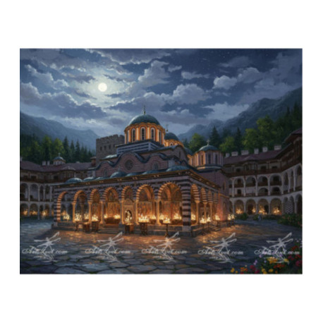 Pictura pe numere - Noapte cu luna peste manastirea Rila 40х50сm