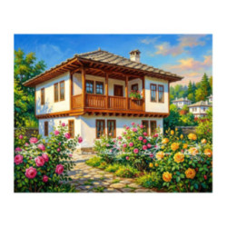 Pictura pe numere - Cararea cu trandafiri la casa veche 40х50сm