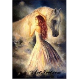Pictura pe numere - Fata si calul alb