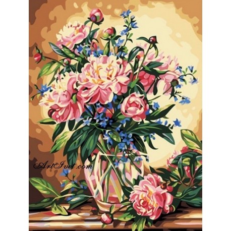 Pictura pe numere - Buchet romantic cu bujori