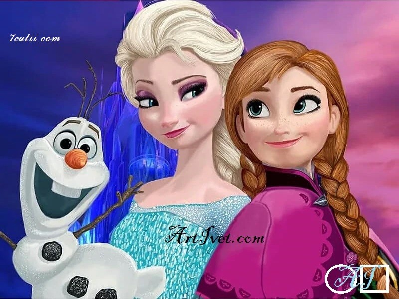 Goblen  de  diamante  Elsa, Anna si Olaf: Dimensiuni si tip - 40x30 cm Margele Patrate