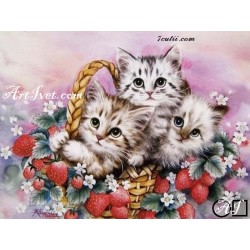 Goblen de diamante - Trei pisicute printre fragute